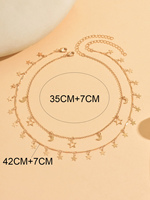 Juego de 2 Collares de Cadena de Aleación con Diseño de Conchas, Borlas, Estrellas, Luna y Corazón de Doble Capa, Joyería de Moda para el Verano