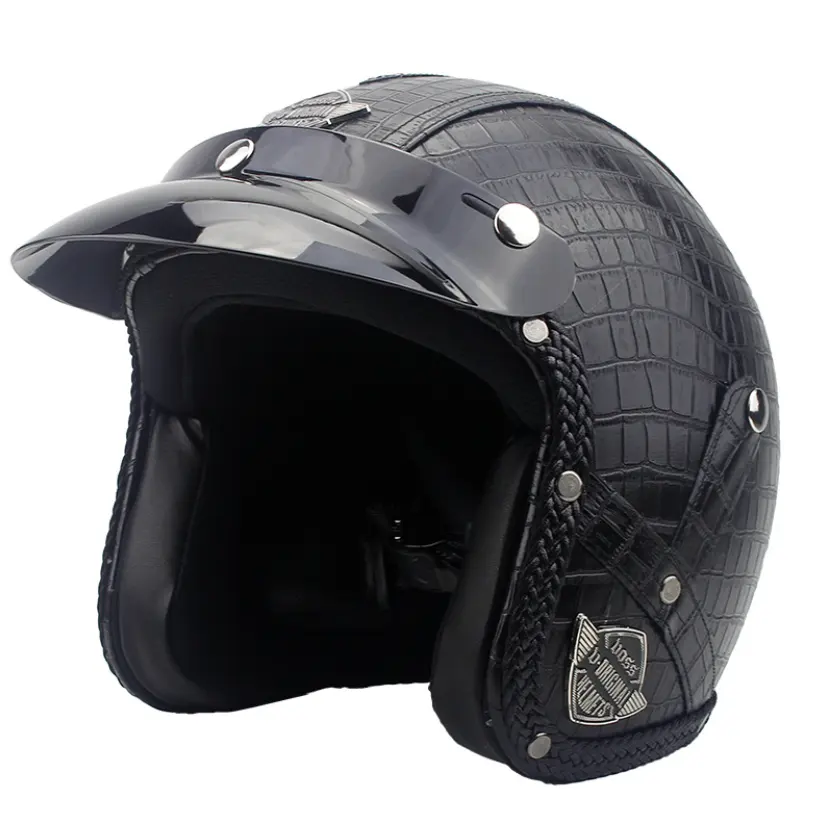 Retro ABS & PU Leather Motorcycle DOT Approved Open Half Face Safety Locomotive Protection Helmets