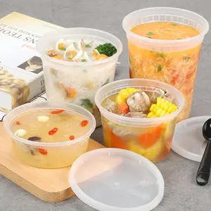 Recipiente redondo de sopa, 8oz, 12oz, 16o, 24oz, 32oz, copos mais espessos de armazenamento de alimentos, recipiente de plástico para microondas