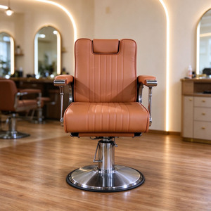 Brown <b>Leather</b> Barber <b>Chair</b> Hydraulic Salon Styling <b>Chair</b> <b>Reclining</b> Beauty <b>Chair</b> with Footrest for Barbershop - Product Image 3