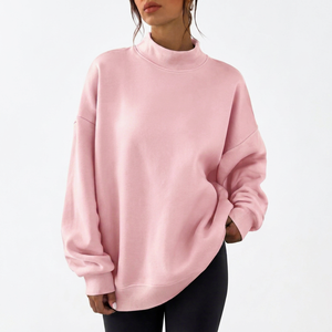 Sudadera Oversize de Cuello Alto para Mujer, Color Rosa, de Algodón Tejido, Manga Larga, Estilo Casual para Otoño - Product Image 1