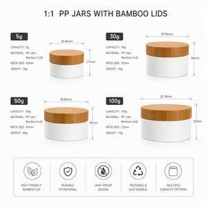 Tarro de <span class=keywords><strong>Crema</strong></span> Cosmética de PP Blanco Personalizado con Tapa de Bambú 10g-250g, Envase Ecológico y Sostenible para el Cuidado de la Piel, Venta al Por Mayor - Product Image 4
