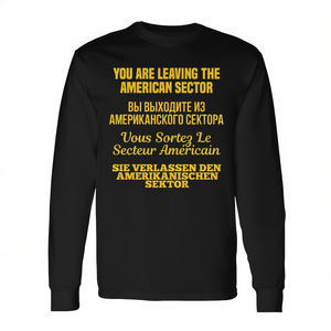 T-shirt à manches longues « You Are Leaving The American Sector » sur le thème de la Guerre Froide, col rond unisexe, promotionnel pour adultes - Product Image 2