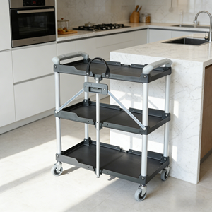 Carrito de Cocina Plegable de Diseño Nuevo de Fábrica Wahsun, Carrito de Herramientas de Aluminio y Plástico con 3 Estantes y Cuatro Ruedas, Carrito de Carga, Carrito de Herramientas - Product Image 1