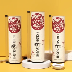 使い捨て寿司持ち帰り容器、押し上げ式丸型寿司巻き筒容器紙包装 - Product Image 1