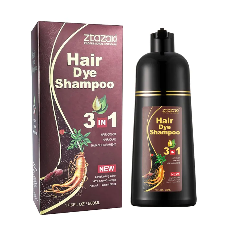 Groothandel Natuurlijke Kruiden 3 In 1 Ginseng Haarkleur Shampoo Snelle Cover Grijs Haar Ginseng Zwart Donkerbruin Shampoo Voor Mannen Vrouwen