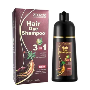 Wholesale Natural Herbal 3 in 1 Ginseng Hair Color Shampoo Fast Cover gray Hair Ginseng Black Dark Brown Shampoo for Men Women