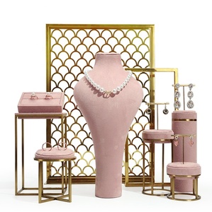 Bandeja de exhibición de joyería, herramienta de Aro <span class=keywords><strong>para</strong></span> pendientes móviles de terciopelo de lujo, soporte <span class=keywords><strong>para</strong></span> plato de anillo, collar, busto, color rosa - Product Image 1