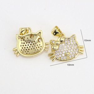 Liontin CZ8970 Dainty Kawaii Berlapis Emas 18k, Cantik dengan CZ Micro Pave, Enamel Warna-warni, Bentuk Kepala Kucing Pink, Aksesoris Hewan Peliharaan - Product Image 3