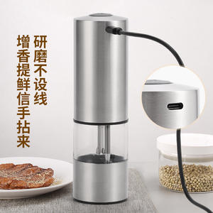 Moulin à poivre et à sel électrique en acier inoxydable, forme cylindrique avec récipient transparent pour usage en cuisine - Product Image 4