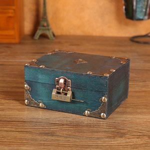 Vintage Wooden Jewelry <b>Box</b> With <b>Lock</b> And Hinge Blue Distressed Finish For Storage And Gift Use - Product Image 4