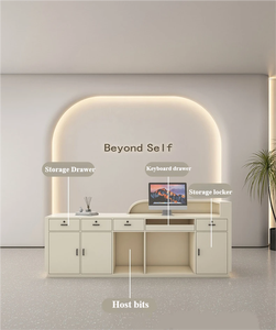 Comptoir de réception incurvé moderne avec éclairage LED, comptoir frontal personnalisable pour salon, hôtel et centre de santé - Product Image 6
