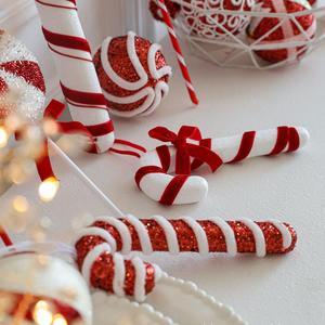Adornos Navideños LINGKAI, Bastones de Caramelo Rojos y Blancos con Brillantina, Colgantes de Piruleta para Decoración de Árboles de Navidad y Fiestas - Product Image 6