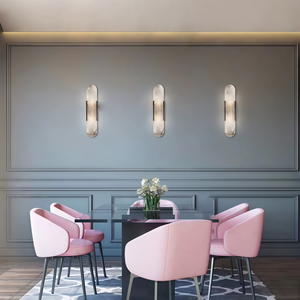 Lámpara de Pared LED de Alabastro Español con Soporte de Metal Negro y Placa de Piedra en Forma de Cápsula para Dormitorio de Hotel - Product Image 5