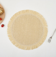Sous-verre rond en papier tissé fait à la main, bord en pompon, design moderne et simple, sous-verre chinois, tapis de table, décoration de table, résistant à la chaleur