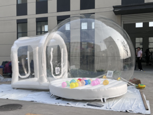 Maison à bulles gonflable blanche, modèle transparent avec souffleur d'air, trampoline, ballons 3x5M - Product Image 5