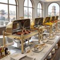 Plat à chafing professionnel chauffé à l'alcool en acier inoxydable 201, ensemble de buffet avec couvercle roulant et supports à combustible pour hôtel