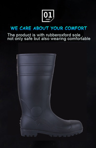 Stivali da Pioggia Funzionali Neri Morbidi per Lavoro e Sicurezza con Punta in Acciaio, <span class=keywords><strong>Scarpe</strong></span> Impermeabili in Gomma per Costruzioni - Product Image 3