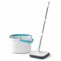 Ensemble serpillière et seau mains libres avec séparation eau propre/eau sale, manche télescopique en acier, tête de serpillière en microfibre pour la maison