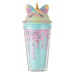 Tasse à crème glacée de style créatif Fashion Girl Heart Tasse à boire en plastique Tasses à double paroi avec couvercle et paille - Product Image 1