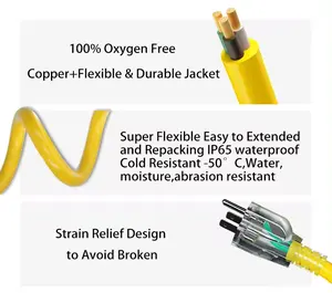 YILUN NEMA 5-15P a 5-15R Cable de extensión amarillo de 100 pies 12/3 Cable de extensión LED iluminado para exteriores Cable de extensión resistente