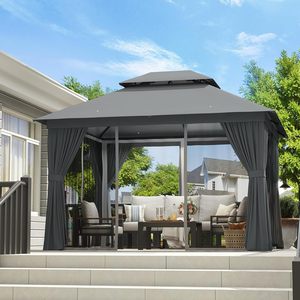 Gazebo para Patio <span class=keywords><strong>de</strong></span> 10x12 pies, Estructura Metálica con Doble Techo, Carpa Resistente para Fiestas y Refugio - Product Image 2