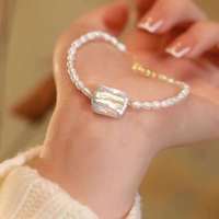 Bracelet carré unique en perles baroques et de riz d'eau douce américaines, plaqué or, longueur 16+3 cm, 4-5 mm, qualité AAA, tendance, pour femme
