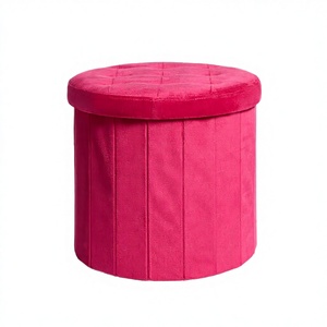 Luxury Comfortable Velvet Foldable Round Storage Ottoman Home Decor Round Japanese Style Ottoman Upholstered Stool - Product Image 2