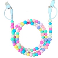 Cable de Carga Rápida Tipo-C con Cuentas de PVC/ABS, 4 en 1, Elegante, Soporte para Auriculares, Transferencia de Datos, 2.4A, Blindaje Trenzado para Teléfonos
