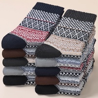 7407 Chaussettes mi-mollet en coton pour hommes, style ethnique vintage, rayées, épaisses et chaudes, pour l'automne et l'hiver