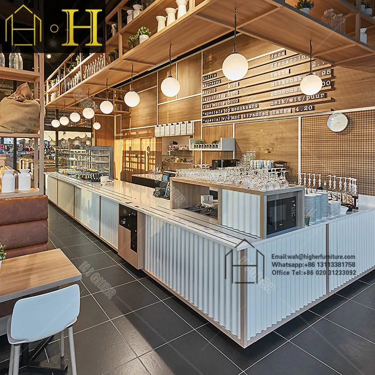ไม้ที่ทันสมัยสร้างสรรค์ไม้บาร์กาแฟเคาน์เตอร์แสดงการขายห้างสรรพสินค้ามินิกาแฟตู้บาร์ออกแบบเคาน์เตอร์
