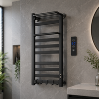 Rak Handuk Pemanas Aluminium Hitam Doff untuk Kamar Mandi, Pemanas Handuk Elektrik Terpasang di Dinding dengan Timer, Kapasitas Pemanasan 150W