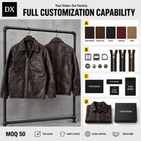 Blouson en cuir vintage marron foncé 420 g/m² avec finition vieillie, poches zippées, ourlet élastiqué, vêtement d'extérieur streetwear OEM ODM