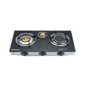 Low Price Hot Selling Kitchen Assistant 3 Burner Table Top Tempered Glass Frame Strong Gas Cooker