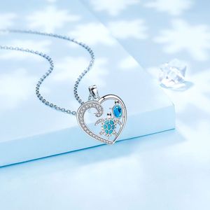 <span class=keywords><strong>Collana</strong></span> <span class=keywords><strong>con</strong></span> ciondolo a forma di <span class=keywords><strong>tartaruga</strong></span> di zircone blu <span class=keywords><strong>con</strong></span> cuore d'argento catena a maglie per donne e mamme regalo di compleanno - Product Image 4