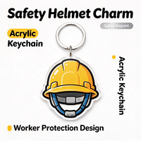 Porte-clés en acrylique personnalisé en forme de casque de chantier, breloque transparente en forme de casque de sécurité de dessin animé, cadeaux promotionnels sur mesure