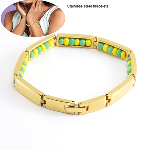 <span class=keywords><strong>Pulseras</strong></span> <span class=keywords><strong>de</strong></span> Santería Babalawo Orula en Verde Amarillo, Pulsera Ilde Chapada en Oro, Pulsera <span class=keywords><strong>de</strong></span> Acero Inoxidable con Cuentas Ocultas - Product Image 1
