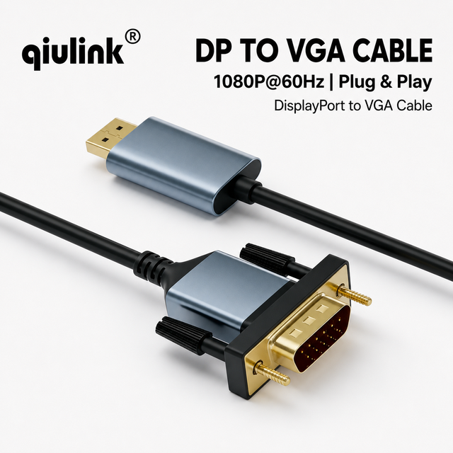 Qiulink 2M DP to VGA Cable 1080P 60Hz HD DisplayPort to VGA Adapter Plug and Play for PC Laptop to Projector Monitor Display