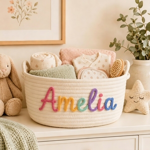 Cesta de Almacenamiento de Algodón con Nombre Personalizado <span class=keywords><strong>para</strong></span> Bebé, Cesta de Regalo <span class=keywords><strong>para</strong></span> Recién <span class=keywords><strong>Nacido</strong></span>, Cesta de Almacenamiento Multifuncional, Decoración <span class=keywords><strong>para</strong></span> Cuarto de Bebé - Product Image 2