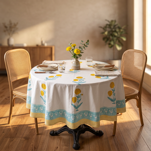 Premium Hand Block Printed Round <b>Table</b> <b>Cover</b> 45inch Cotton Linen Floral Design Washable Pastoral Style - Product Image 2