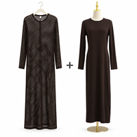 Ensemble Abaya 2 pièces Sharut pour femme : Robe longue en maille ajourée à manches longues avec robe intérieure assortie – Vêtements musulmans modestes