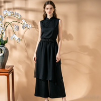 Nouveau pantalon large amincissant noir en soie Xiangyun Sha, style chinois, taille haute élastique pour femme 6236