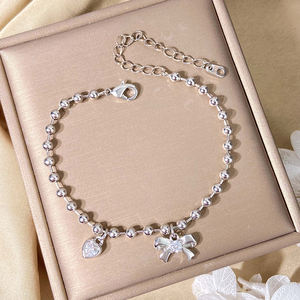 Trendy 18K Gold Plated Cute <b>Bracelets</b> 3MM Beads Charm Heart Bowknot <b>Bracelet</b> for Women - Product Image 6