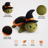 Boneka Kura-kura Halloween Custom dengan Topi Penyihir, Lucu, Lembut, Isian Dakron, Jaring Laba-laba, Hadiah Unik untuk Liburan, Dekorasi Rumah