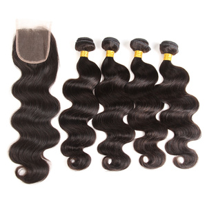 Grado 8A Visone Brasiliana Dei Capelli Del Virgin Dell'onda Del Corpo del Commercio All'ingrosso Brasiliano Dell'onda Del Corpo Brasiliani del virgin dei capelli Bundle Con Chiusura - Product Image 2