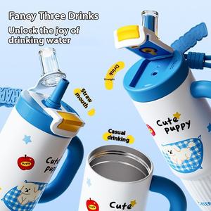 Doble pajita para beber, vaso <span class=keywords><strong>de</strong></span> acero inoxidable con mango para estudiantes, tazas <span class=keywords><strong>de</strong></span> hielo para exteriores, termo con pajitas duraderas - Product Image 2