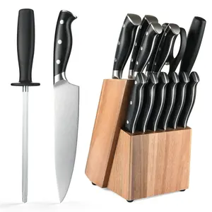 Set di coltelli da cucina da cucina in acciaio inossidabile da 13 pezzi all'ingrosso in acciaio inossidabile con blocchi di coltelli in legno e manico in ABS