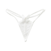 Culotte string femme à double bretelle fine, en maille, avec nœud papillon décoratif et empiècements en dentelle, taille basse, lingerie intime