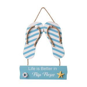 Ocean Themed Wall Hanging Decor Mediterranean Style Home Decoration Flip Flops Fish Sign <b>Happy</b> <b>Place</b> Hanging Art - Product Image 5