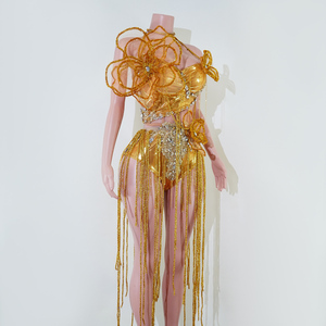 Combinaison à franges florales en or TianYi, style <span class=keywords><strong>asymétrique</strong></span> 3D, avec strass, pour spectacle de showgirl - Product Image 4
